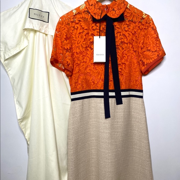 Gucci Dresses & Skirts - Gucci Classic Lace Dress Orange/Ochre SIZE 42 NWT